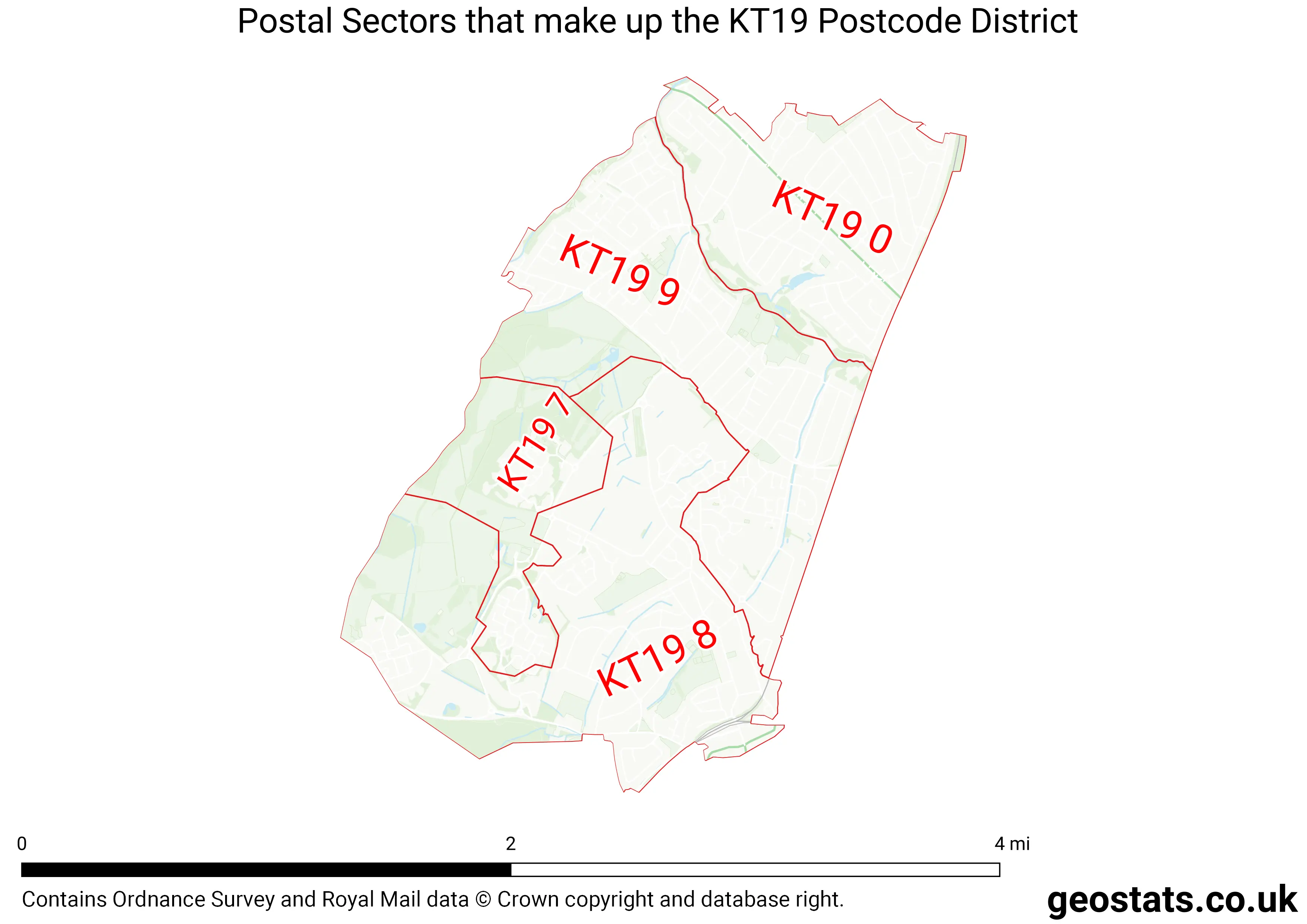 Map of the KT19  District