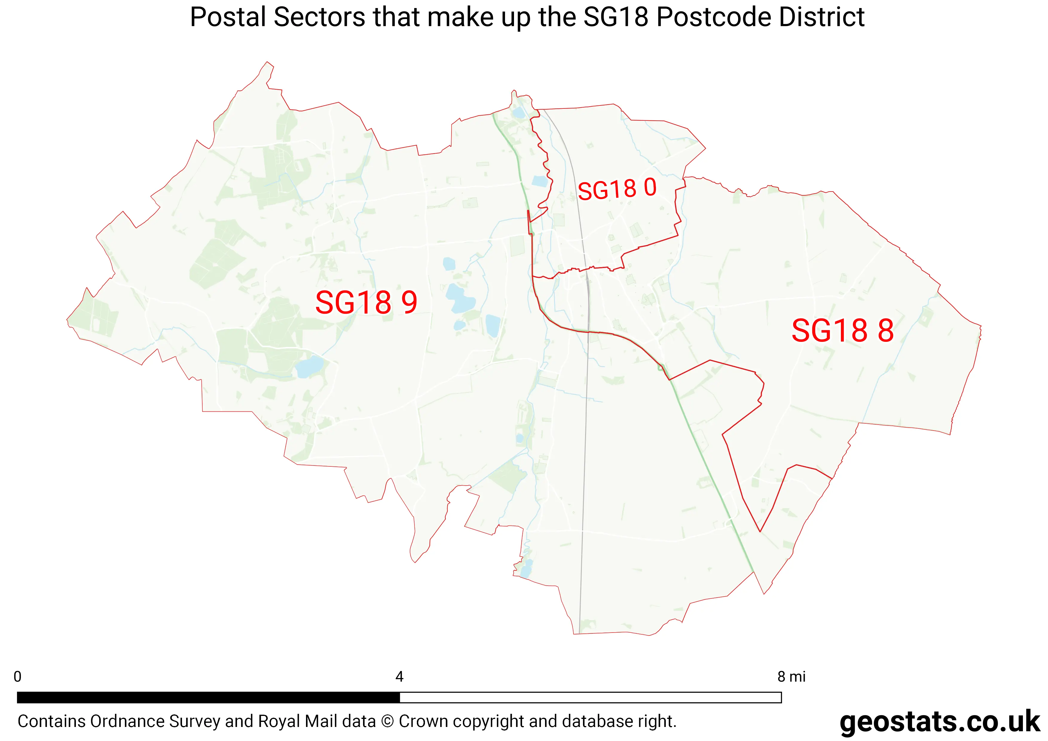 Map of the SG18  District