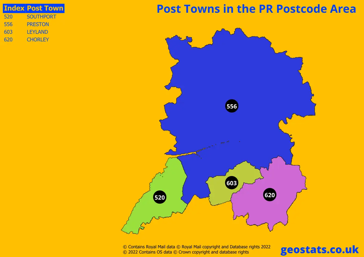 Post Towns within the PR area